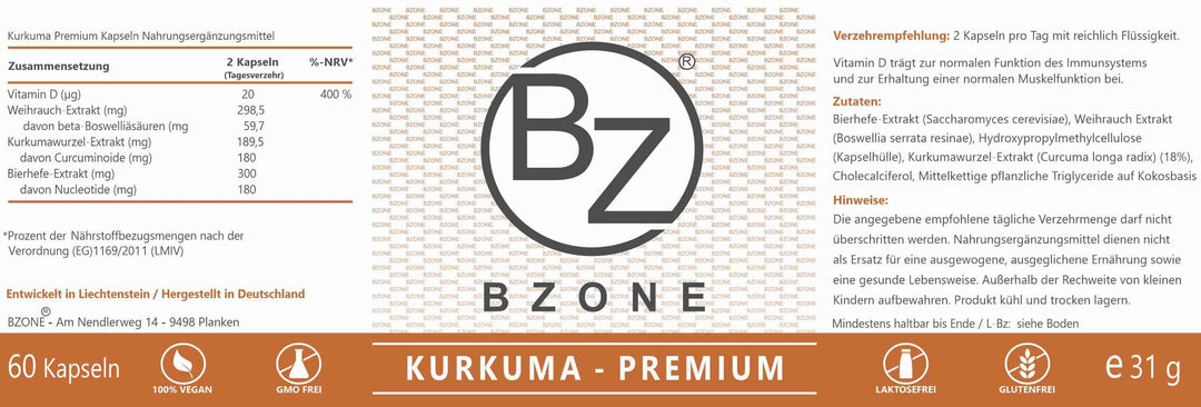 Etikett mit Informationen zu Kurkuma-Premium