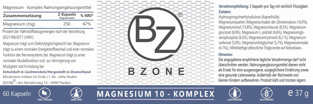 Etikett mit Informationen zu Magnesium 10 Komplex